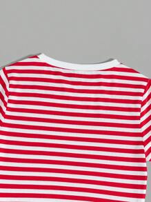Muchica Striped Round Neck T-Shirt - Red and White - View 6