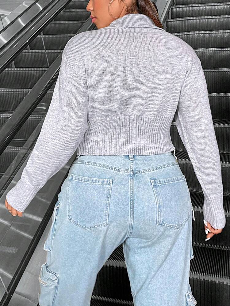 Plus Size Simple Basic V-Neck Long Sleeve Sweater Knit Pullover Fall Winter