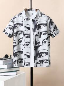 Teen Boy Eye Print Short Sleeve Shirt - Grey - View 1