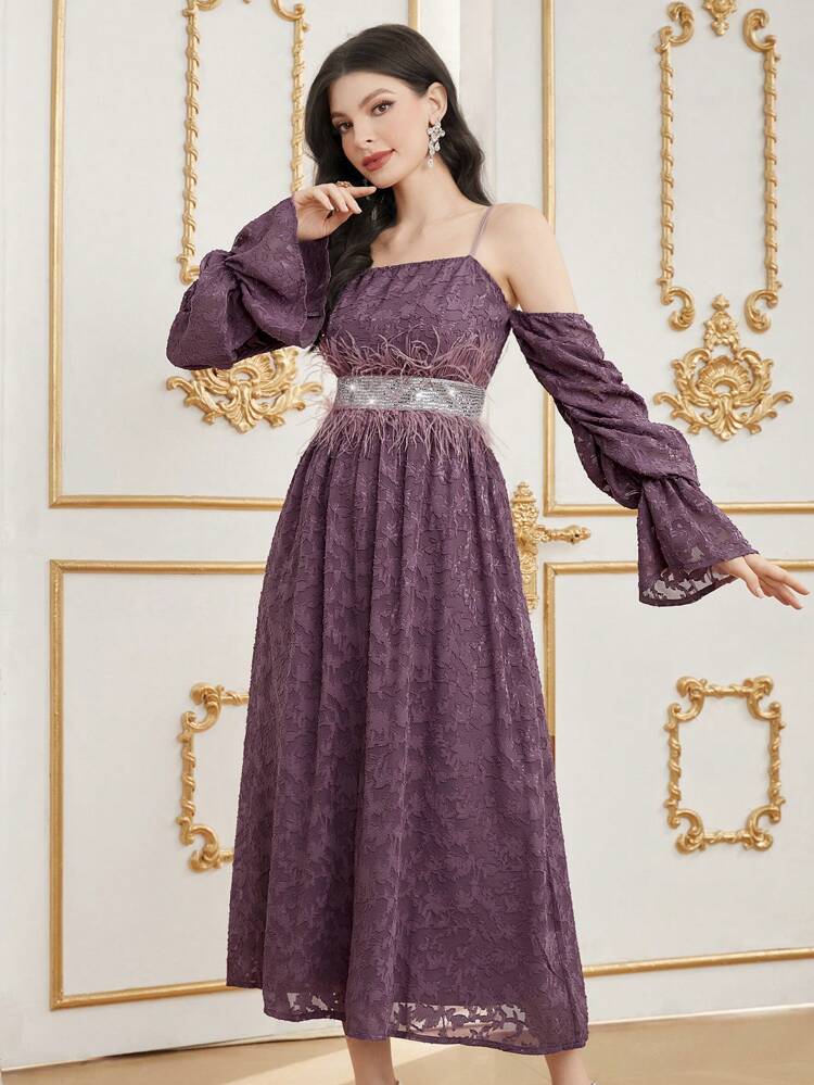 Ruffle Sleeve Women's Dress Long Evening Dresses