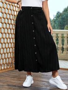 SHEIN LUNE 大尺碼女士夏季休閒黑色裙子 - 黑色 - 查看 3