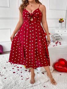 Flirla Váy yếm in hình trái tim Boho cỡ lớn dành cho nữ, mùa hè - Đỏ - Xem 5