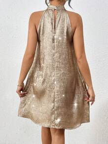 SHEIN Clasi Rượu sâm banh Vàng Không tay Halterneck Đầm - Vàng - Xem 2