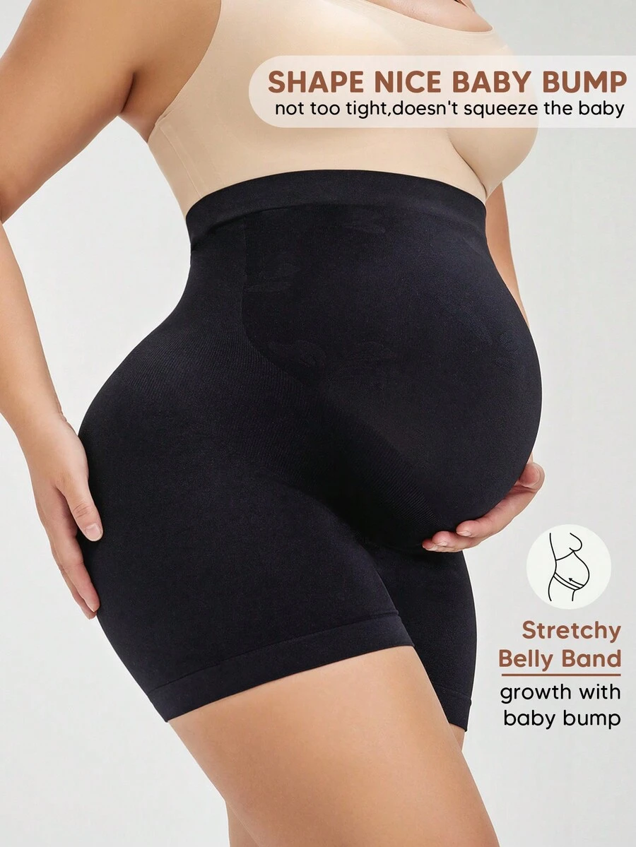 Pantalones cortos de maternidad con cintura elástica y soporte para el vientre - Negro - Ver 1