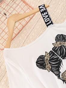 Conjunto de 2 piezas de top de manga corta y falda estampado de leopardo para adolescentes - Blanco - Ver 5