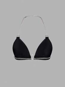 SHEIN Unity Backless Halter Neck Top With Chain Detail - Black - View 2