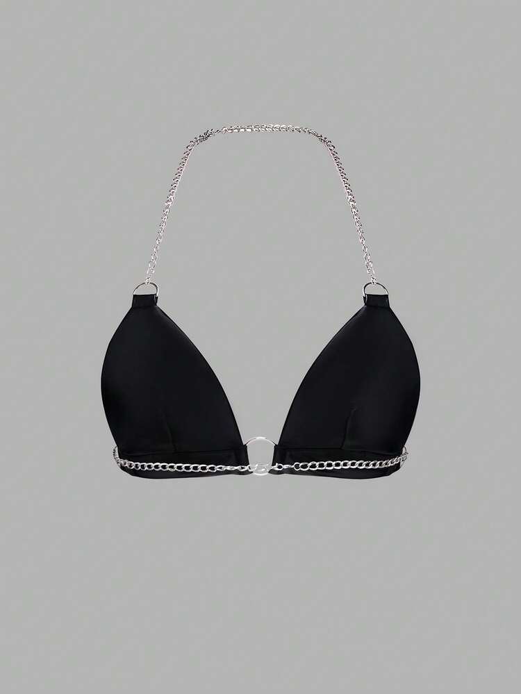 Backless Halter Neck Top With Chain Detail