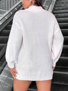 Flirla Plus Size Ladies' Solid Color Knit Pullover Sweater With Texture Pattern Knit Pullover Fall Winter Sweater - White - View 3