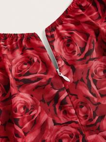 SHEIN Unity 女款花卉印花雞心領洋裝 - 紅色 - 查看 4