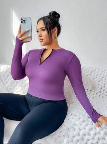 SHEIN Rhythm Era Plus Size Solid Color Zipper Design Slim Fit Sports Sweatshirt - Purple - View 1