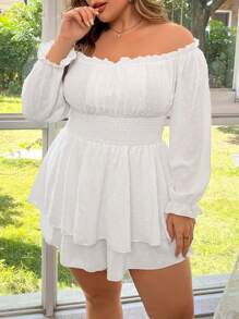 Breezaya 女款大尺碼白色燈籠袖連身褲 - 白色 - 查看 4