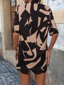 SHEIN LUNE Women'S Full Printed Shirt And Shorts Set - Multicolor - View 2