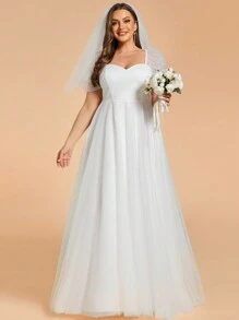 EVER-PRETTY Übergröße Spitze Laterne Ärmel Offenes Rücken Bridal Gown Mit Sweetheart-ausschnitt