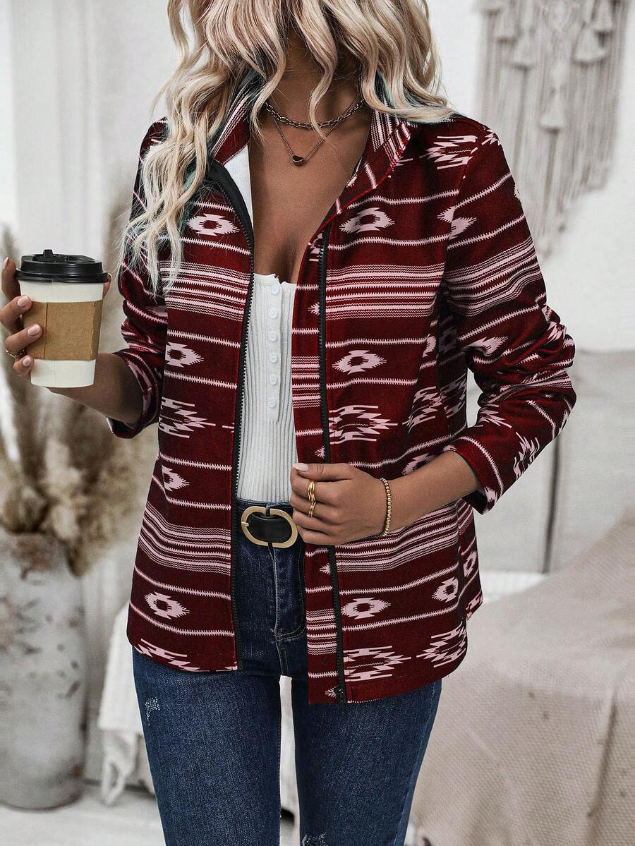 Chaqueta De Mujer De Ajuste Regular Con Cremallera En Color Vino Tinto - Burdeos - Ver 1