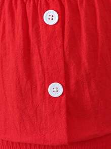 SHEIN Young Girl'S Hollow Out Shoulder Button-Front Top And Skirt Two Piece Set For Spring And Summer - Red - View 6