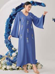 Al Najma 女士优雅连衣裙，优雅晚会礼服 - 霧霾藍 - 查看 6