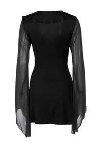 Vestido Cruzado De Manga Larga Con Dobladillo De Volante