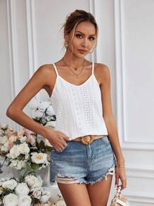 Breezaya Women's Fashionable Solid Color V-Neck Burnout Tank Top - White - View 3