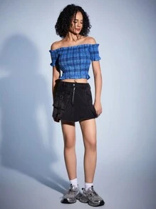 Forever 21 Women's College Style Plaid Off Shoulder Top