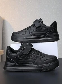 Zapatillas Deportivas Con Color Sólido Para Niños En La Primavera Y El Otoño Con Banda Elástica Y Ajustable, Convenientes Y Cómodas, Adecuadas Para El Uso Diario Y Actividades Deportivas - Negro - Ver 2