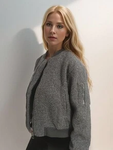 拉鍊式轟炸機夾克 - 灰色 - 查看 3