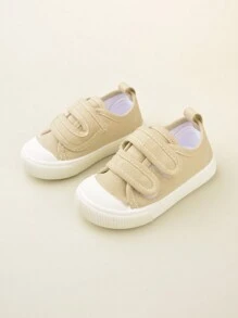 1 đôi giày vải cổ thấp màu be cho bé trai/bé gái, quai cài đôi, mũi tròn, đế bằng, thoải mái, thoáng khí, thời trang tối giản, đa năng, phù hợp cho mặc hàng ngày, đi học, mọi mùa. - Màu be - Xem 3