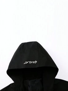 男士長袖拉鍊前帽風外套 - 黑色 - 查看 4