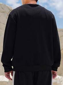 知名運動品牌秋季男士運動服套裝,包括大尺碼連帽衫和休閒寬鬆運動褲 - 黑色 - 查看 5