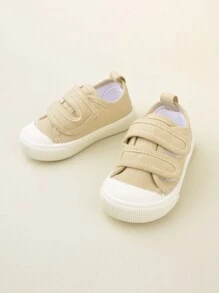 1 đôi giày vải cổ thấp màu be cho bé trai/bé gái, quai cài đôi, mũi tròn, đế bằng, thoải mái, thoáng khí, thời trang tối giản, đa năng, phù hợp cho mặc hàng ngày, đi học, mọi mùa. - Màu be - Xem 5
