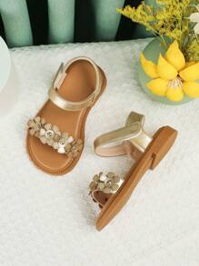 Baby Girls' Summer Gold Flat Sandals For Learning To Walk - Gold - View 3
