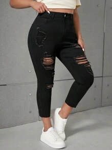 SHEIN ICON Blugi skinny Capri, cu talie înaltă, cu talie înaltă - Negru - Vizualizare 1