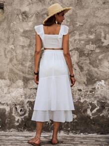 Breezaya Ladies' Plain Color Ruffle Detail Decorated Casual Two Piece Set - White - View 2