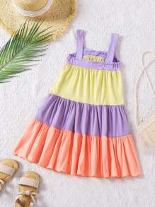 SHEIN Vestido De Tirantes Multicolor Para Niñas Pequeñas