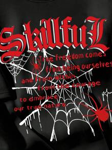 SHEIN Leap Crew Tween Boys' Casual Spider Pattern Short Sleeve Round Neck T-Shirt, Summer - Black - View 3