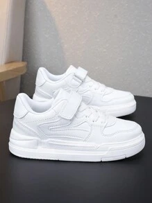 儿童春秋季纯色学生风易穿厚底运动鞋，采用松紧带魔术贴设计，可调节，方便穿脱，适合日常穿搭，白色运动鞋/休闲鞋 - 白色 - 查看 7