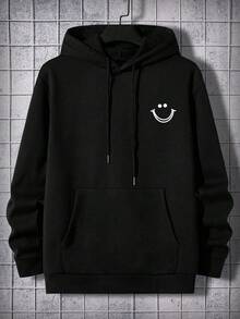 Men Plus Cartoon Graphic Kangaroo Pocket Drawstring Hoodie - Black - View 3