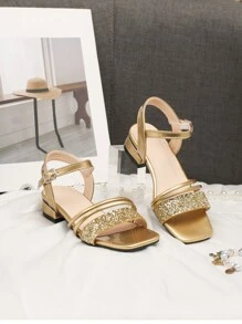 1 Pair Girls' Summer Gold Princess High Heeled Sandals - Gold - View 1