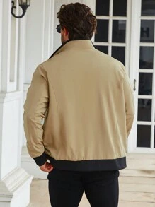 Manfinity Homme 男士加大撞色领拉链户外风衣夹克 - 卡其色 - 查看 2