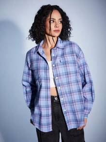 Forever 21 Damski Plaidowy nadruk Długi rękaw Koszula