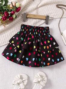 SHEIN Young Girl Casual Heart Printed Skirt With Shirred Elastic Waistband - Multicolor - View 2