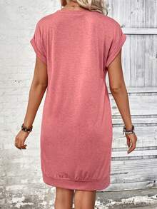 SHEIN LUNE Women's Batwing Short Sleeve Round Neck Dress - Rusty Rose - View 2