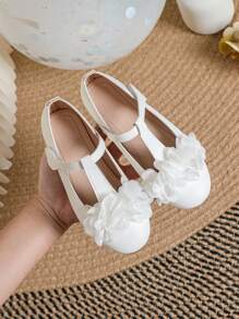 Girls' New Spring And Summer White Flower Pattern Daily Flat Shoes, Sweet Princess Shoes, Student Performance Loafers