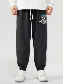 知名運動品牌秋季男士運動服套裝,包括大尺碼連帽衫和休閒寬鬆運動褲 - 黑色 - 查看 8