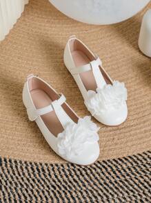 Girls' New Spring And Summer White Flower Pattern Daily Flat Shoes, Sweet Princess Shoes, Student Performance Loafers