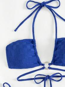 SHEIN Swim Bộ bikini xẻ tà cổ yếm họa tiết dành cho nữ Lễ hội âm nhạc Bãi biển mùa hè - Màu xanh lam - Xem 5