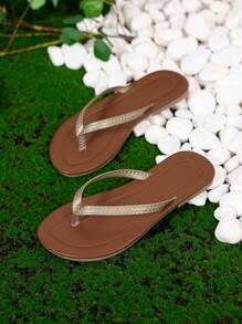 Versatile Girls' Minimalist Soft Sole Casual Flip Flops - Gold - View 5