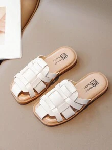 兒童涼鞋,夏季時尚的羅馬編織半拖鞋,帶平底和閉鎖式鞋頭,適合女孩 - 米色 - 查看 1