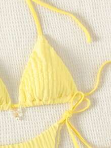 Swim Mod Summer Beach Solid Color Halterneck Separated Bikini Set Music Festival - Yellow - View 4