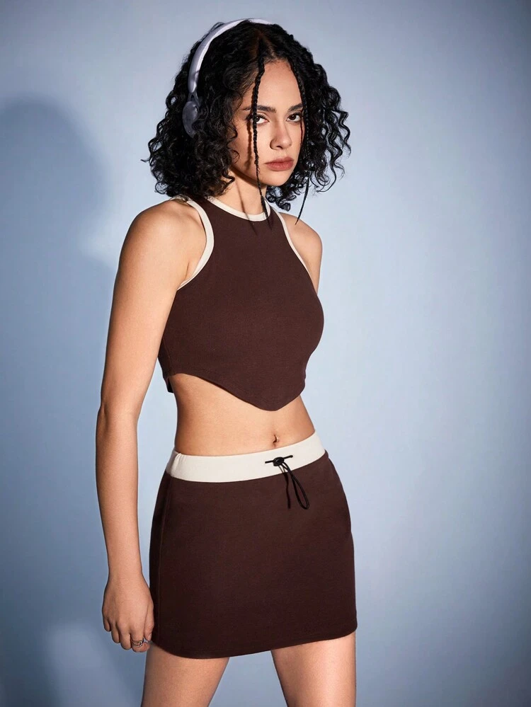 Women'S Color Block Slim Fit Two Pieces Set