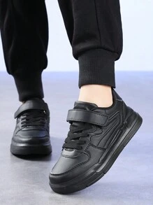 Zapatillas Deportivas Con Color Sólido Para Niños En La Primavera Y El Otoño Con Banda Elástica Y Ajustable, Convenientes Y Cómodas, Adecuadas Para El Uso Diario Y Actividades Deportivas - Negro - Ver 6
